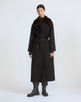 Cashmere wool belted coat with mink fur collar