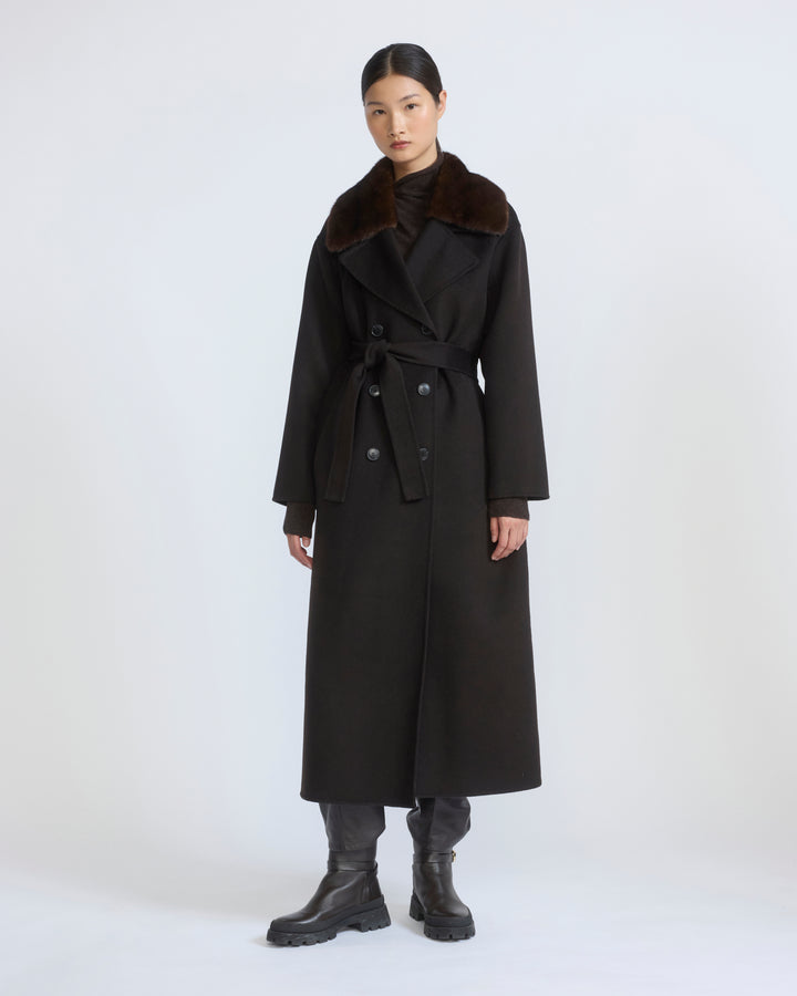 Cashmere wool belted coat with mink fur collar - Yves Salomon - New Fall/Winter Collection