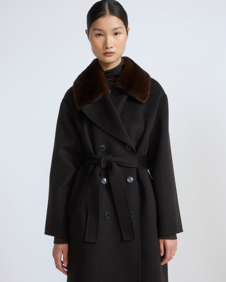 Cashmere wool belted coat with mink fur collar - Yves Salomon - New Fall/Winter Collection
