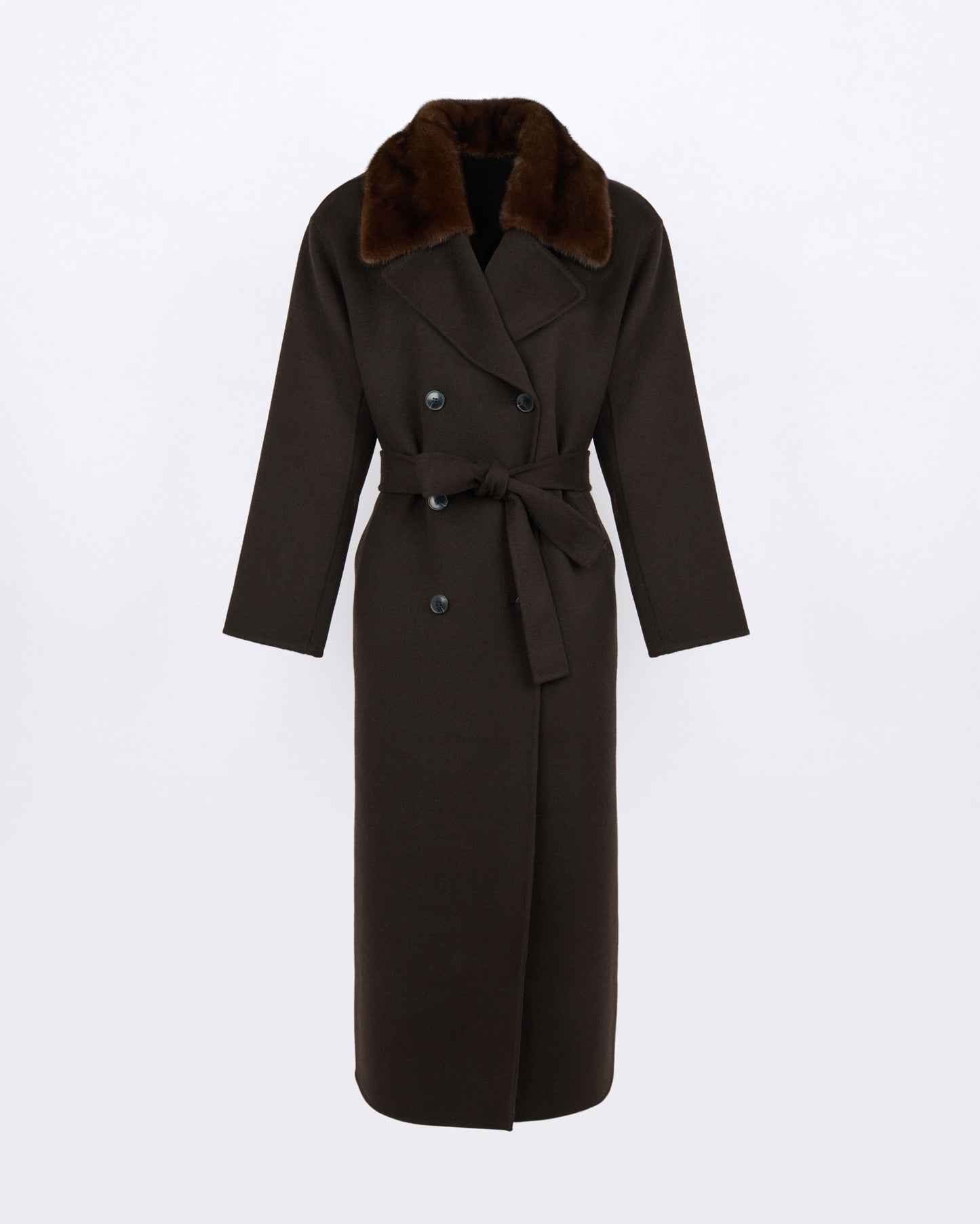 Cashmere wool belted coat with mink fur collar - Yves Salomon - New Fall/Winter Collection