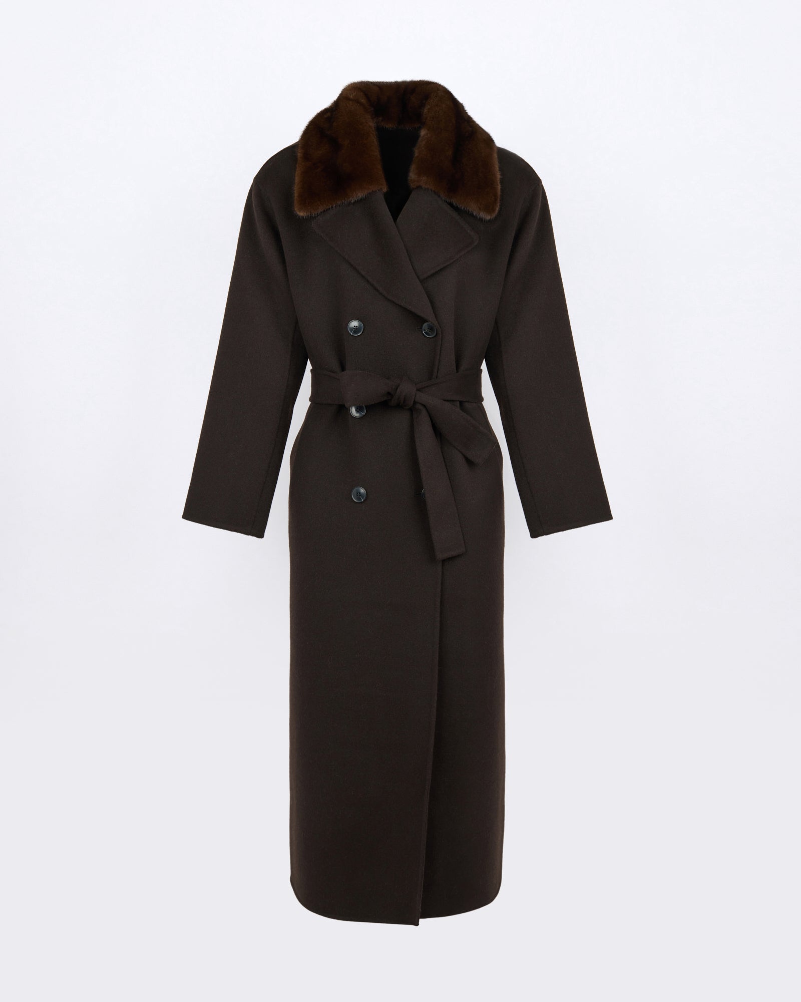 Cashmere wool belted coat with mink fur collar - Yves Salomon - New Fall/Winter Collection