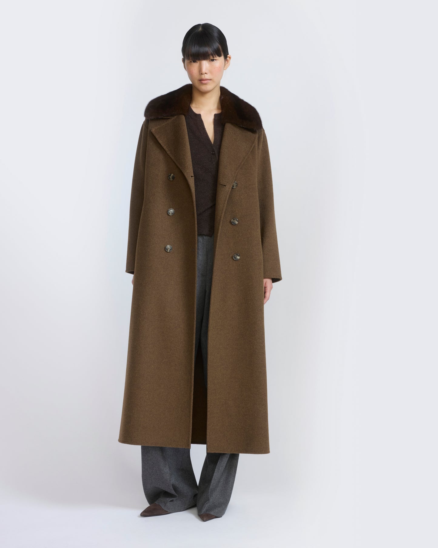 Cashmere wool belted coat with mink fur collar - Yves Salomon - New Fall/Winter Collection