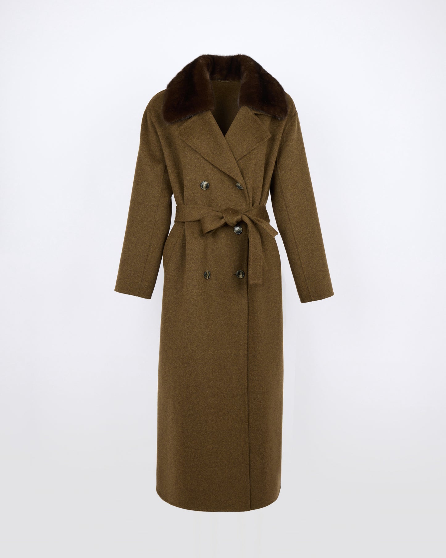 Cashmere wool belted coat with mink fur collar - Yves Salomon - New Fall/Winter Collection