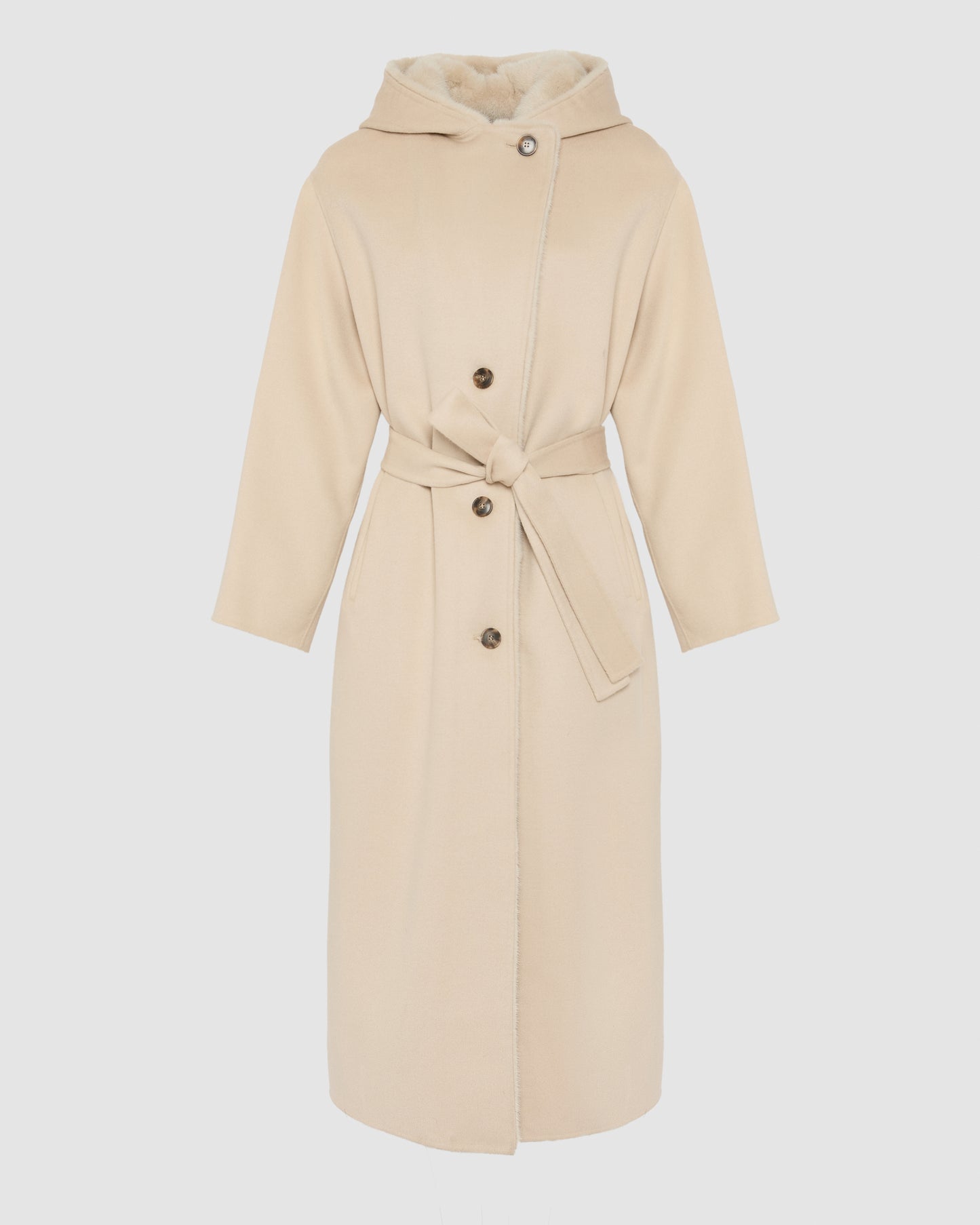 Long coat in cashmere wool with mink fur hood - Yves Salomon