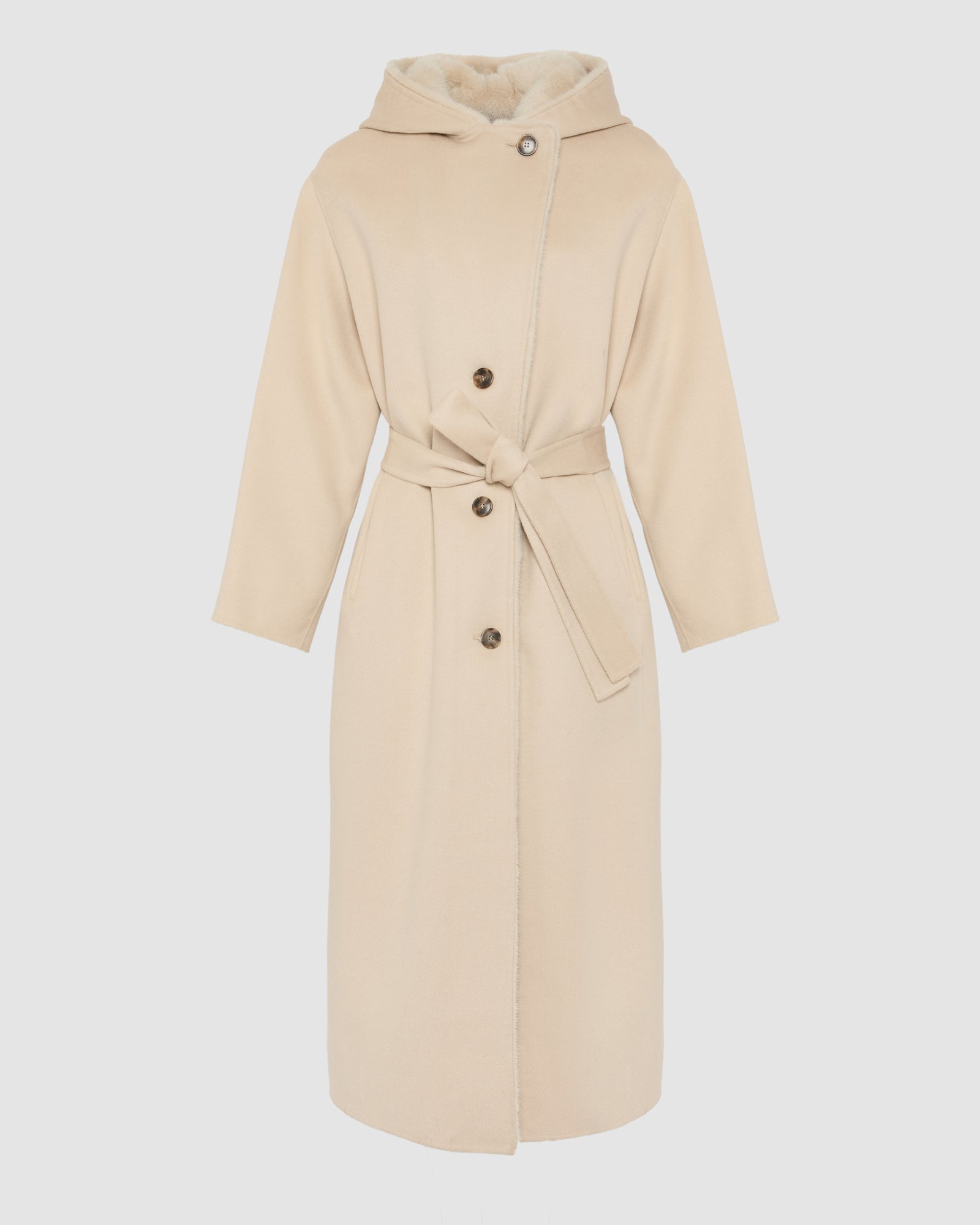 Long coat in cashmere wool with mink fur hood - Yves Salomon