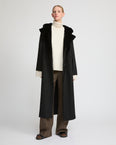 Long coat in cashmere wool with mink fur hood