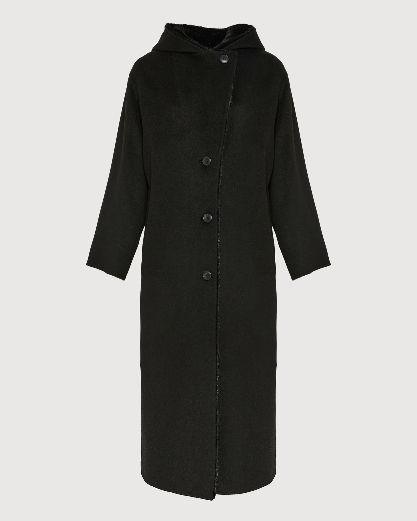 Long coat in cashmere wool with mink fur hood - Yves Salomon