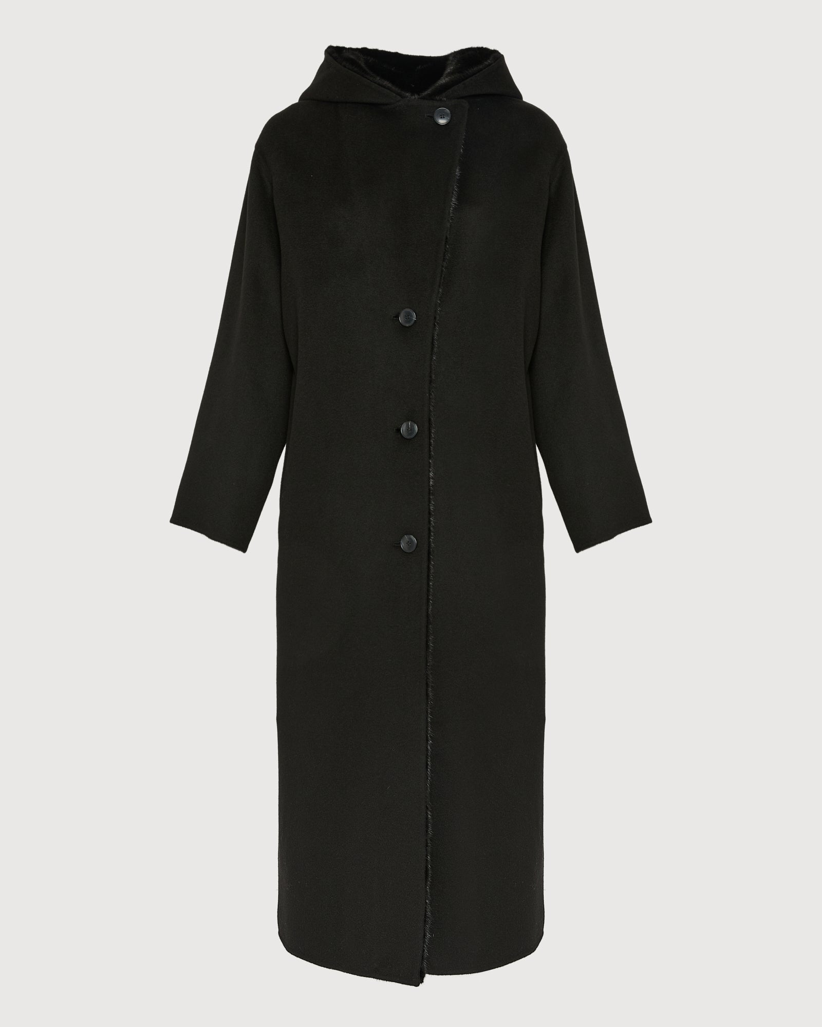 Long coat in cashmere wool with mink fur hood - Yves Salomon
