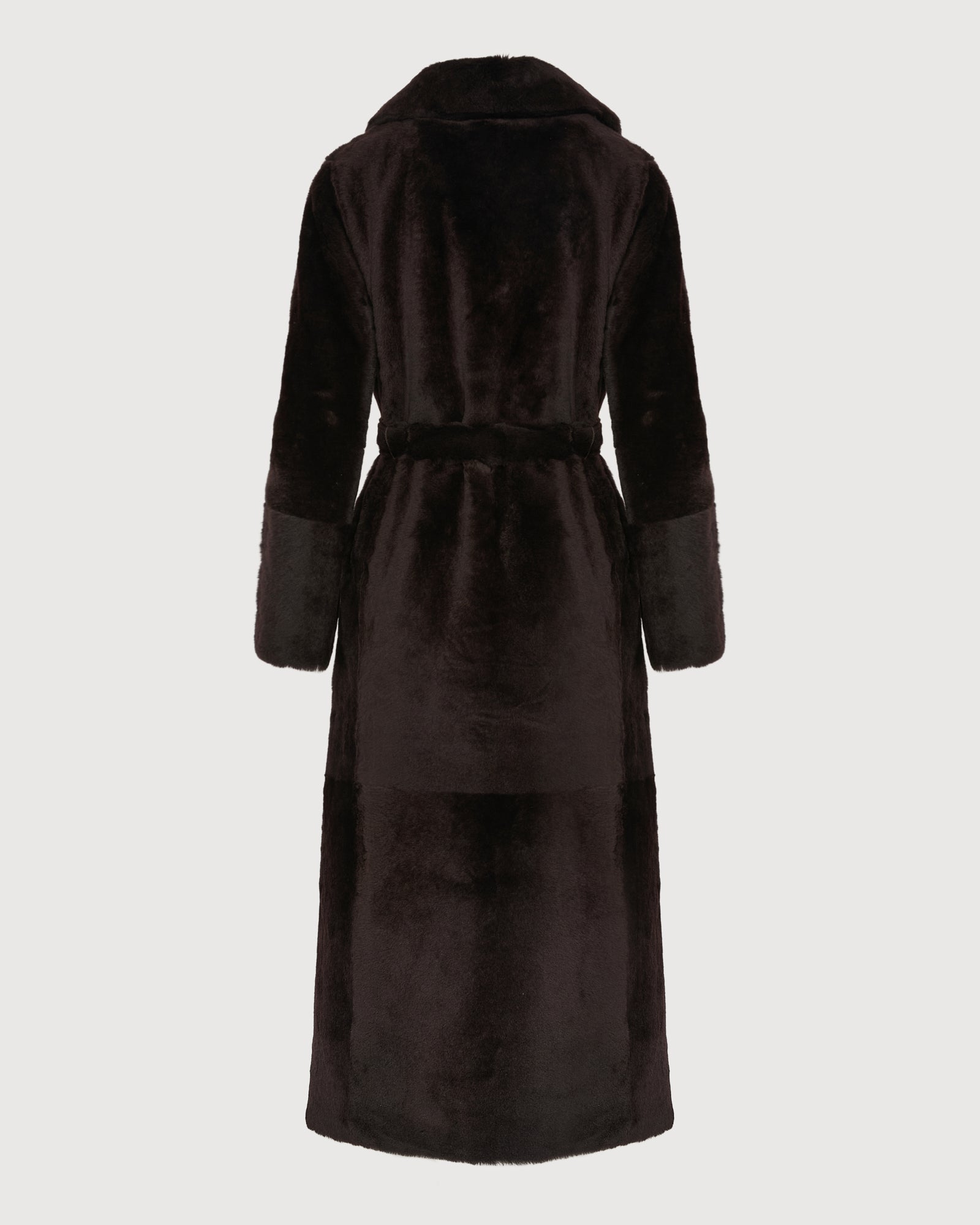 Reversible long coat in lambskin and Lacon shearling - brown