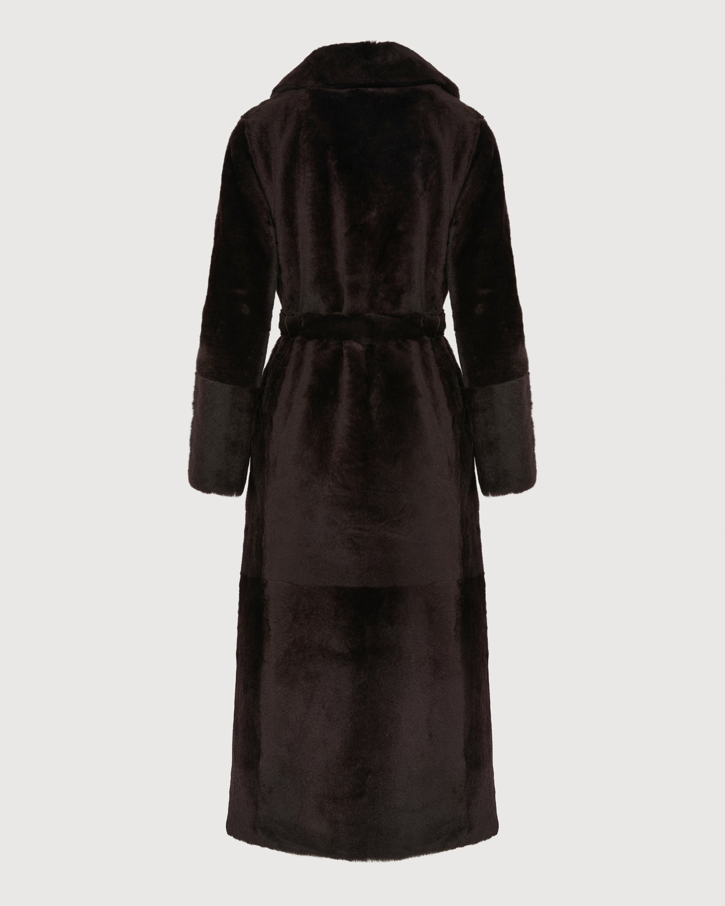 Reversible long coat in lambskin and Lacon shearling