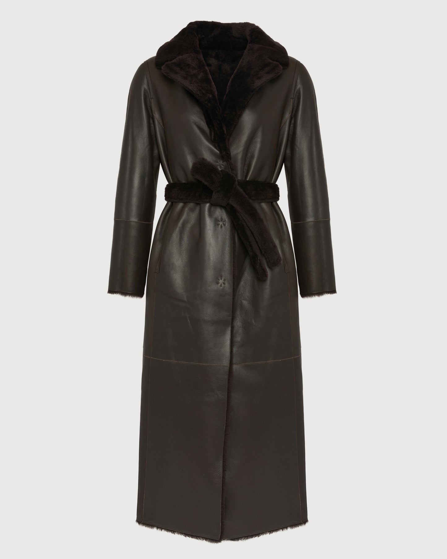 Reversible long coat in lambskin and Lacon shearling