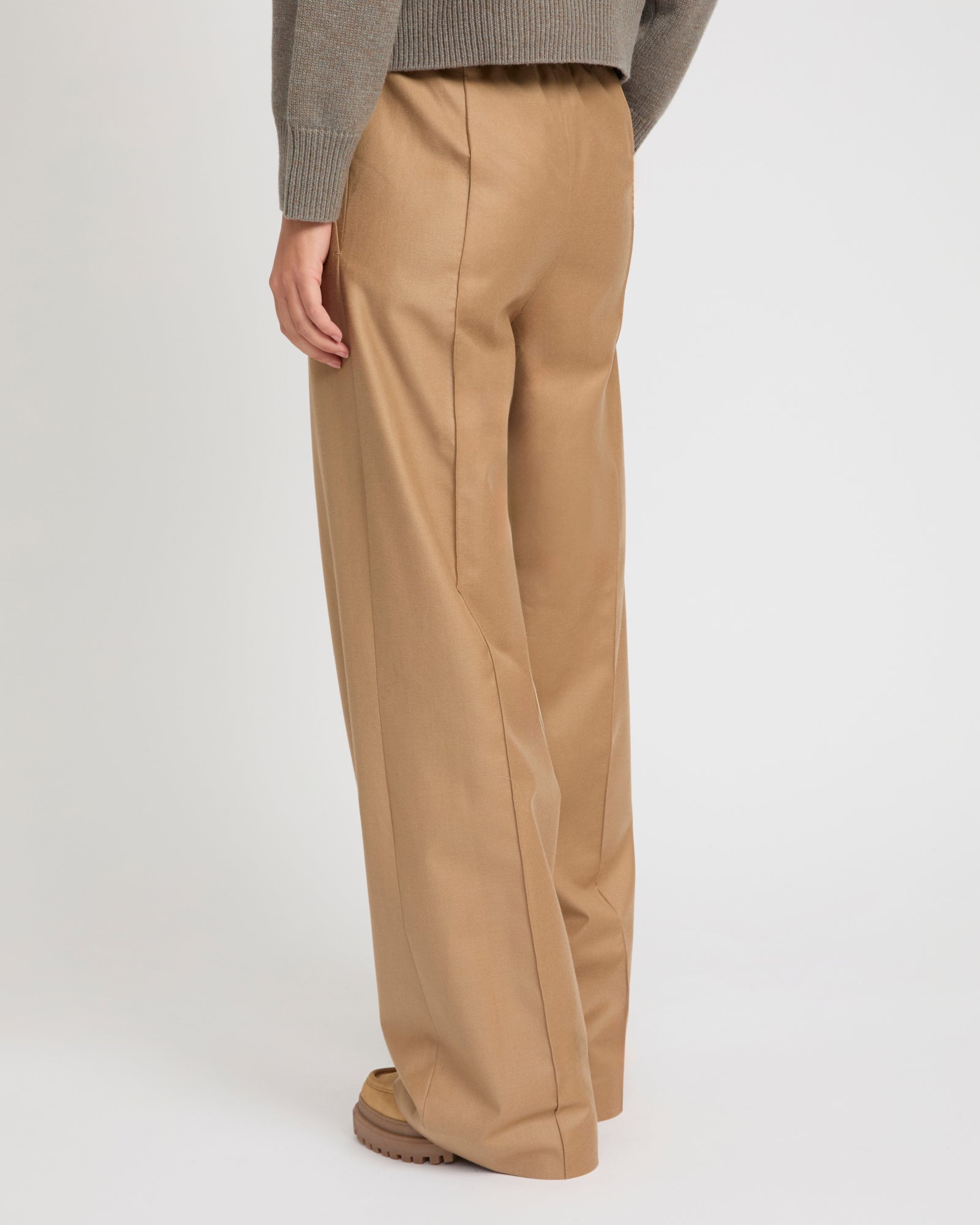 Loose fit trousers with elasticated waistband in flannel fabric -Yves Salomon