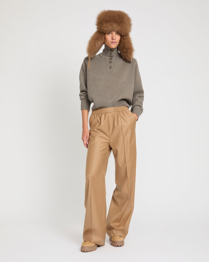 Loose fit trousers with elasticated waistband in flannel fabric -Yves Salomon