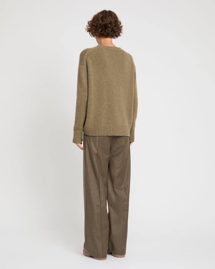 Loose fit trousers with elasticated waistband in flannel fabric -Yves Salomon