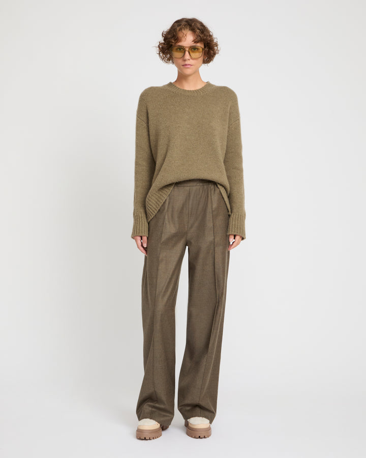 Loose fit trousers with elasticated waistband in flannel fabric -Yves Salomon