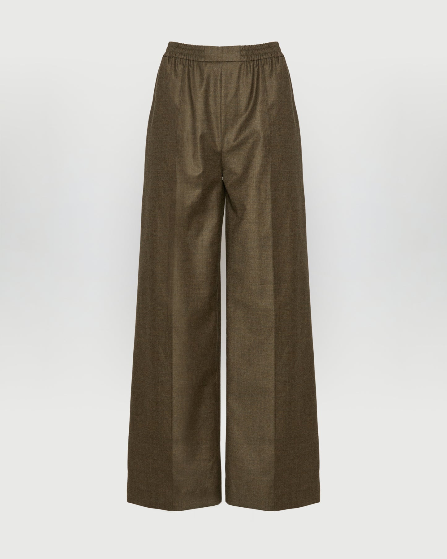 Loose fit trousers with elasticated waistband in flannel fabric -Yves Salomon