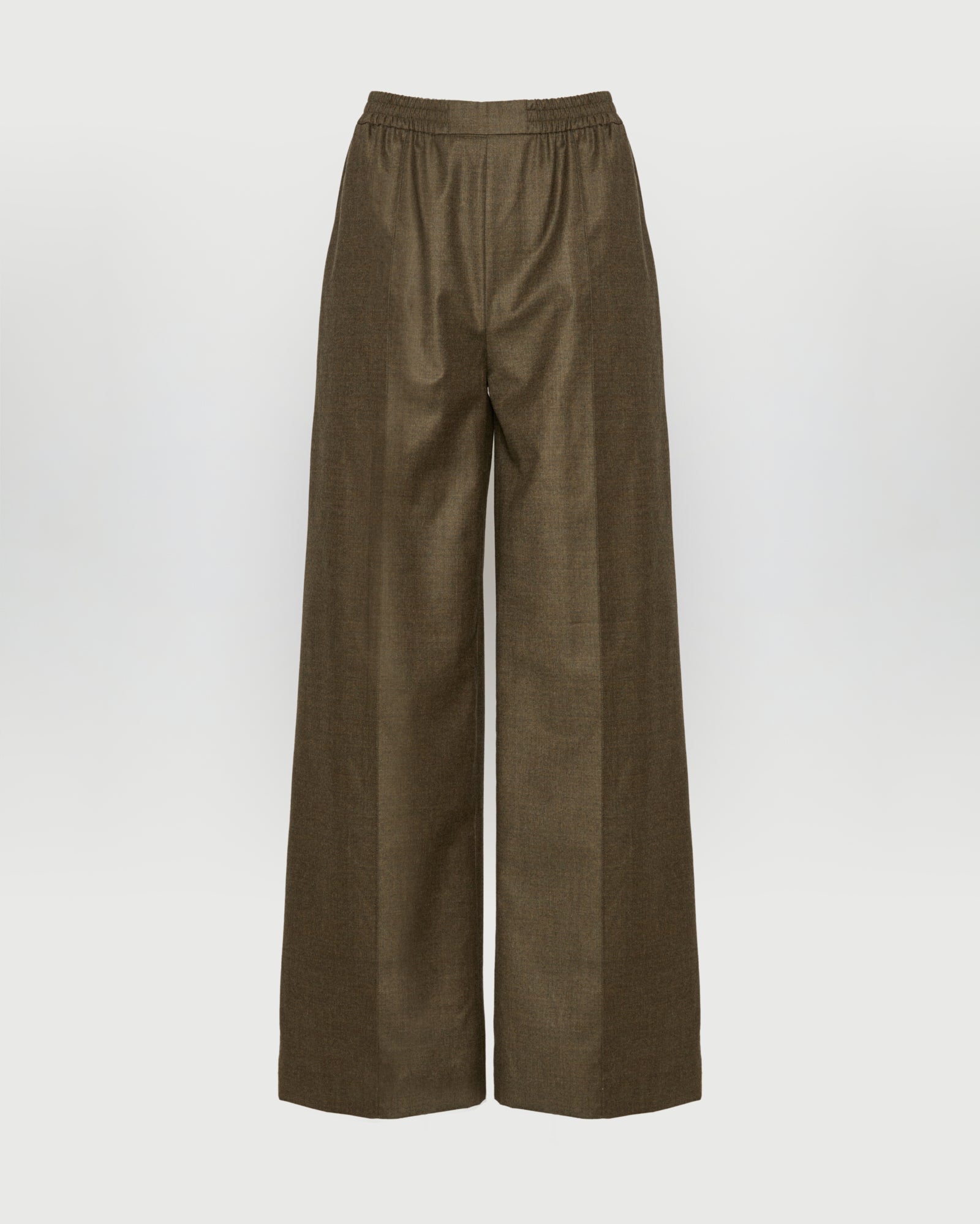 Loose fit trousers with elasticated waistband in flannel fabric -Yves Salomon