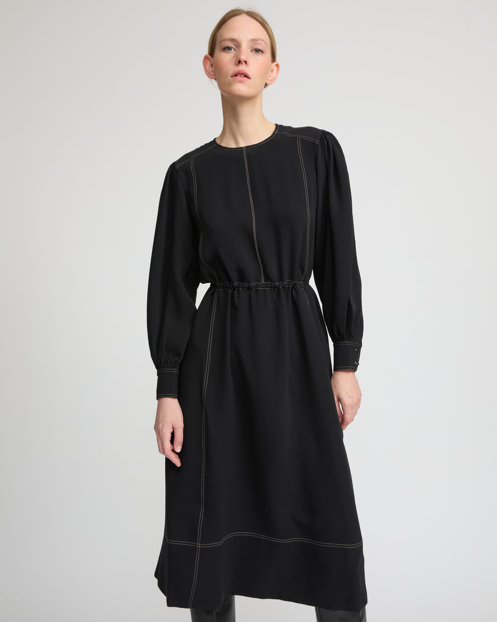 Drawstring dress in silk crepe - Yves Salomon
