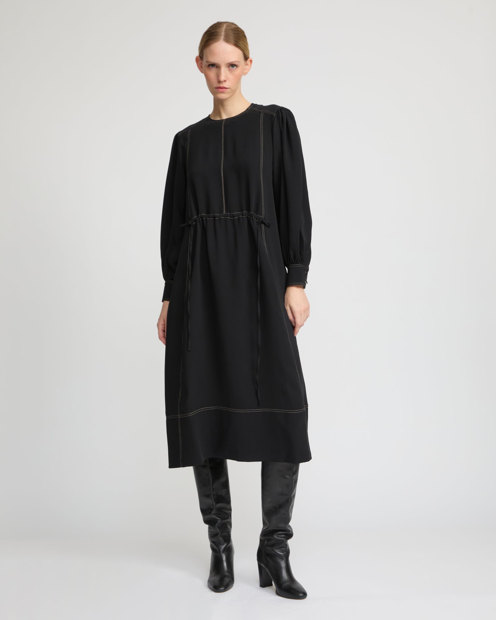 Drawstring dress in silk crepe - Yves Salomon