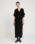 Flowing velvet draped dress