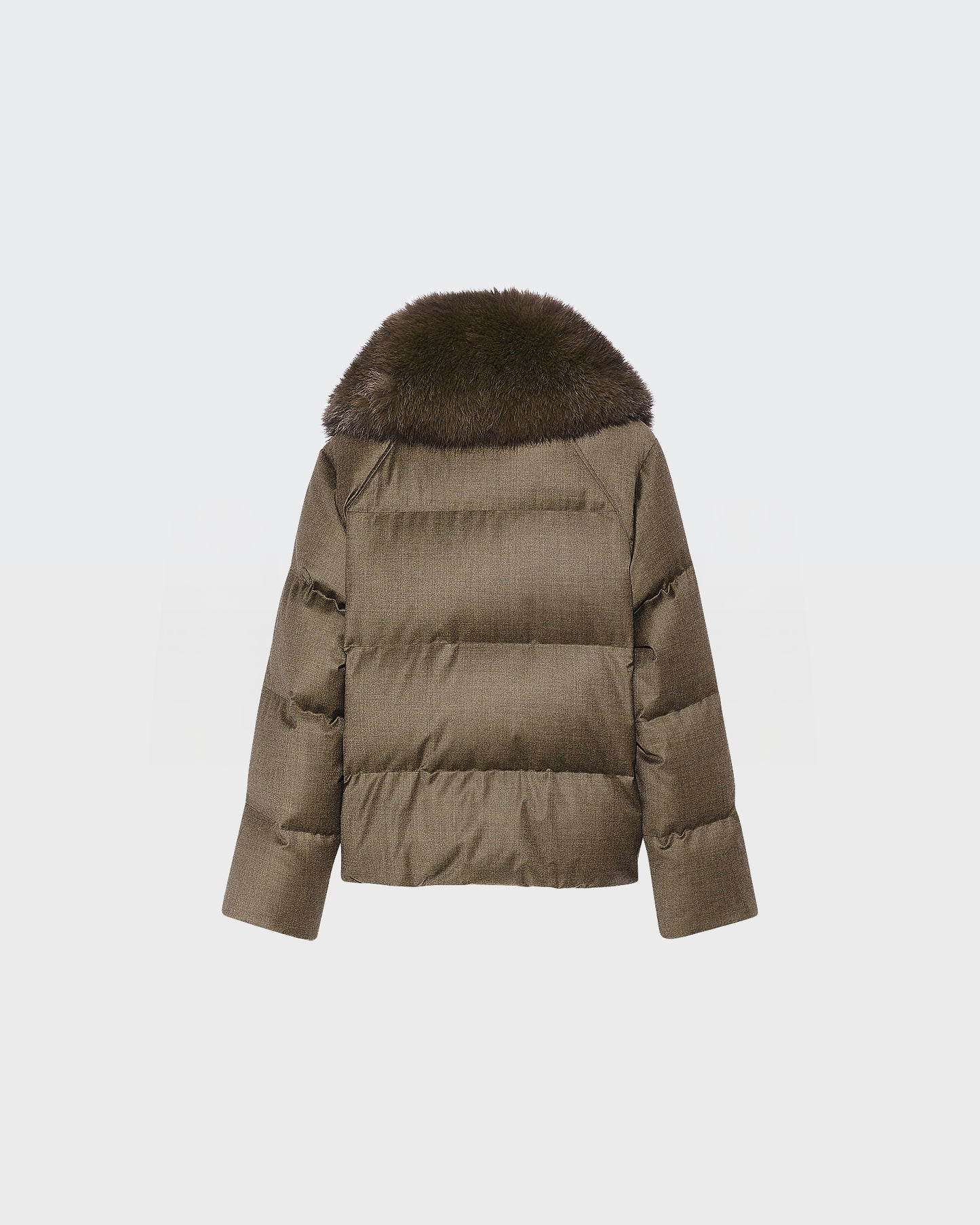 Short Loro Piana fabric down jacket with large detachable fox fur collar