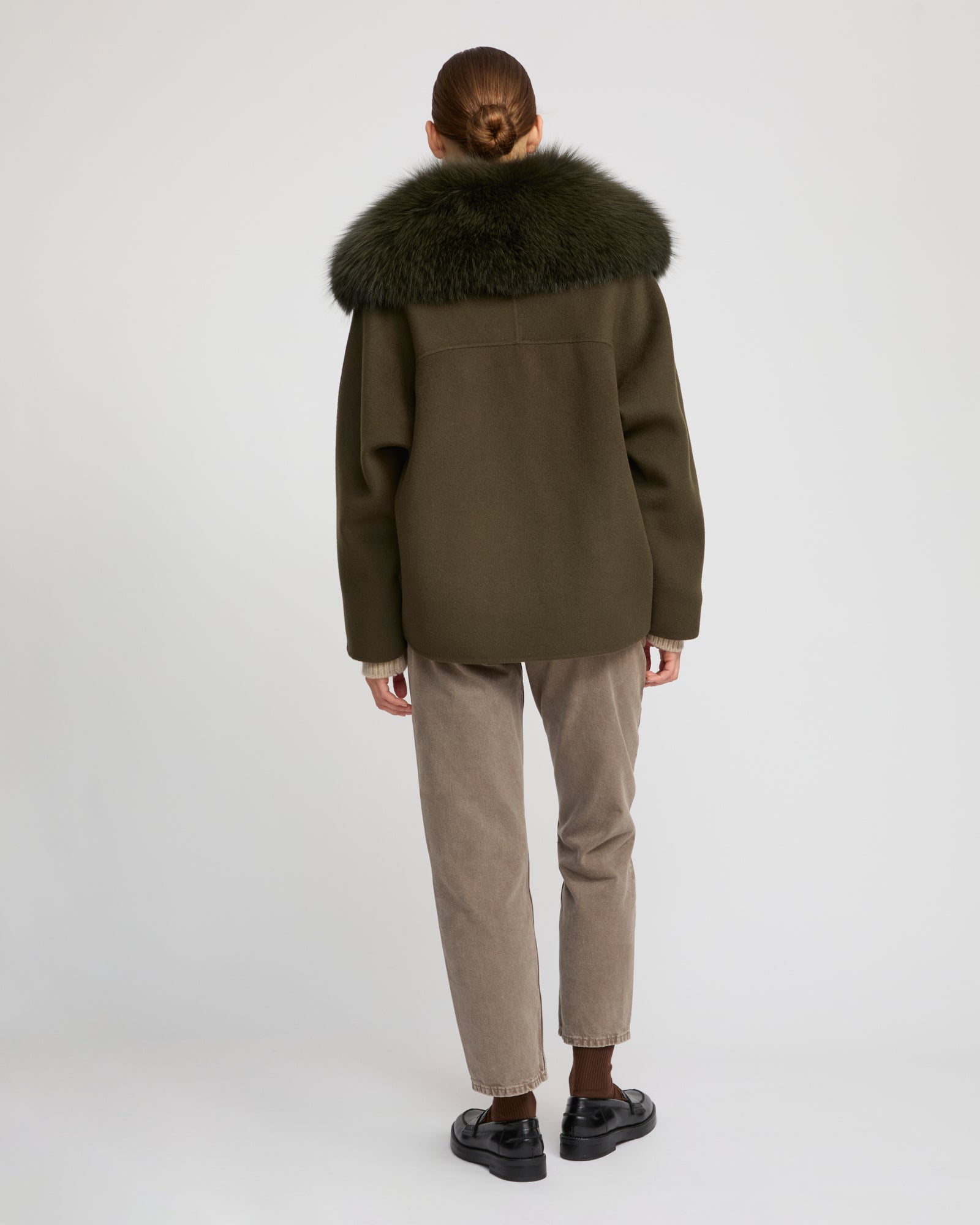 Cashmere-blend pea jacket with removable fox fur collar - Yves Salomon