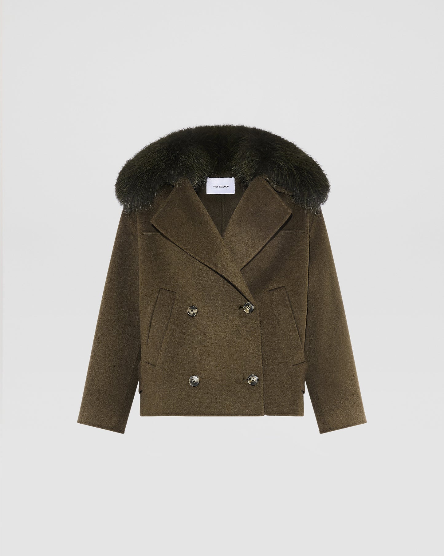 Cashmere-blend pea jacket with removable fox fur collar - Yves Salomon