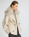 Cashmere-blend pea jacket with removable fox fur collar