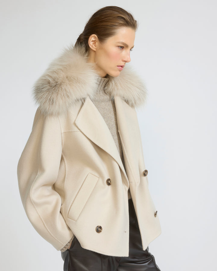 Cashmere-blend pea jacket with removable fox fur collar - Yves Salomon - New Fall/Winter Collection