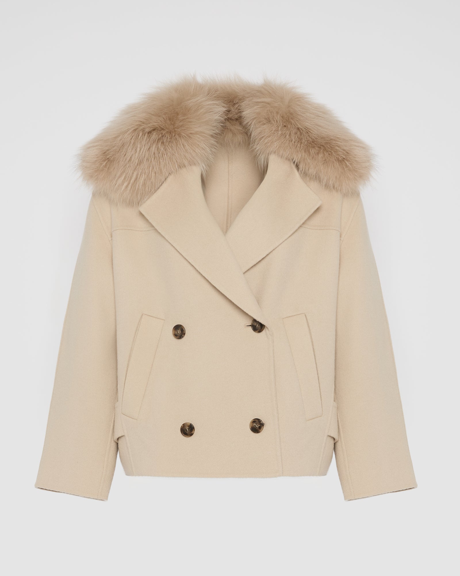 Cashmere-blend pea jacket with removable fox fur collar - Yves Salomon