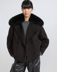 Cashmere-blend pea jacket with removable fox fur collar