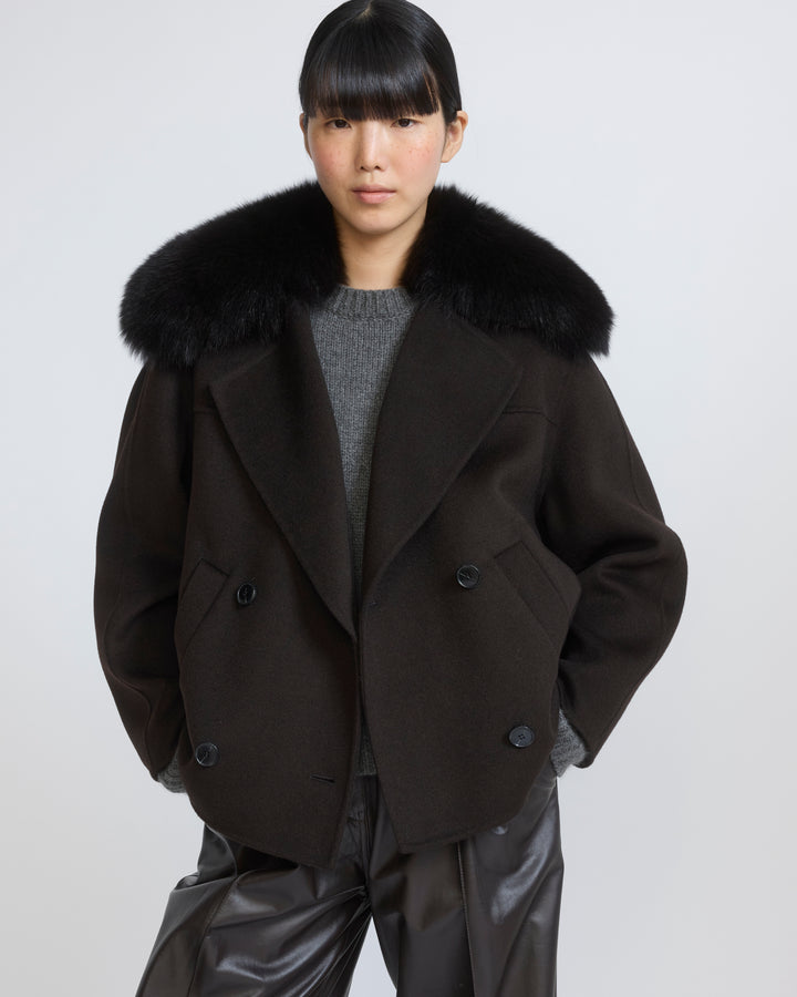 Cashmere-blend pea jacket with removable fox fur collar - Yves Salomon - New Fall/Winter Collection