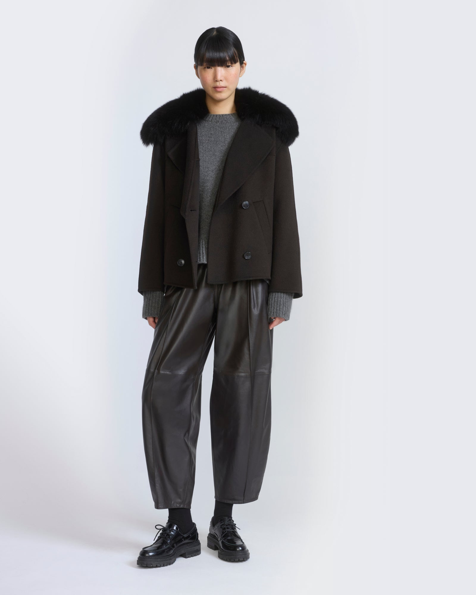Cashmere-blend pea jacket with removable fox fur collar - Yves Salomon - New Fall/Winter Collection