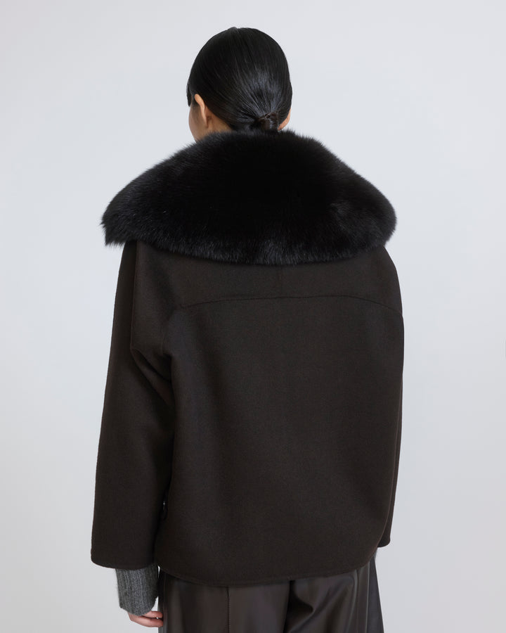 Cashmere-blend pea jacket with removable fox fur collar - Yves Salomon - New Fall/Winter Collection