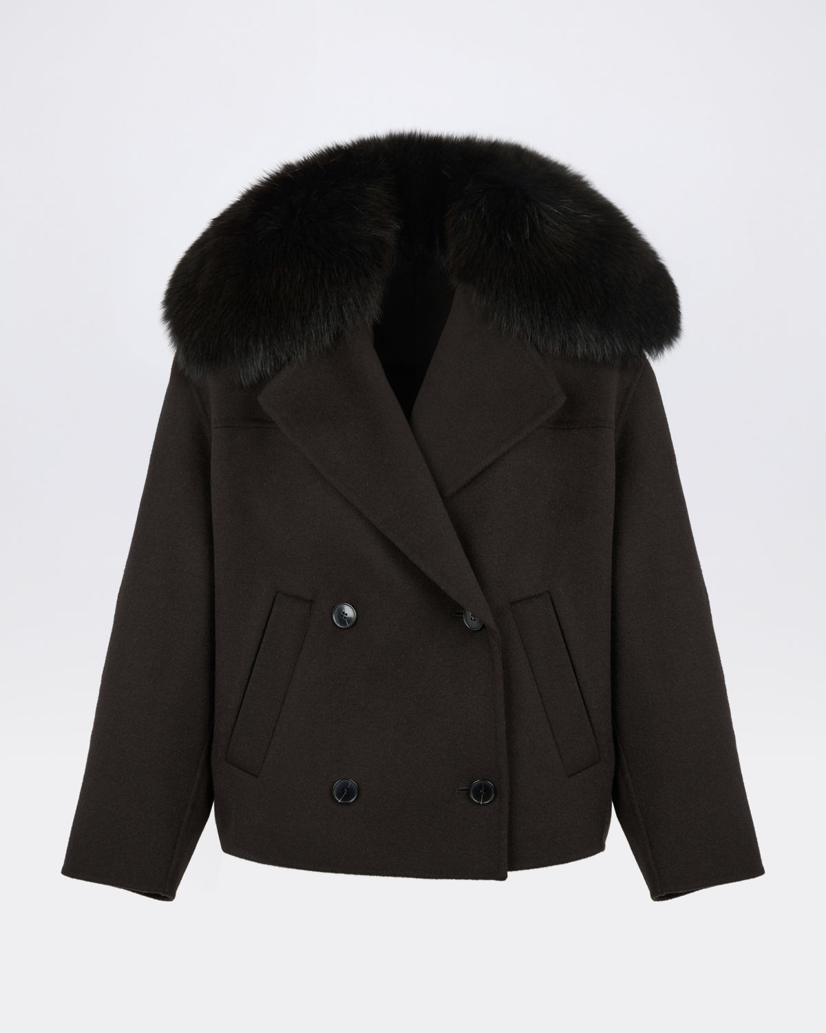 Cashmere-blend pea jacket with removable fox fur collar - Yves Salomon - New Fall/Winter Collection