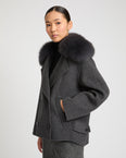 Cashmere-blend pea jacket with removable fox fur collar