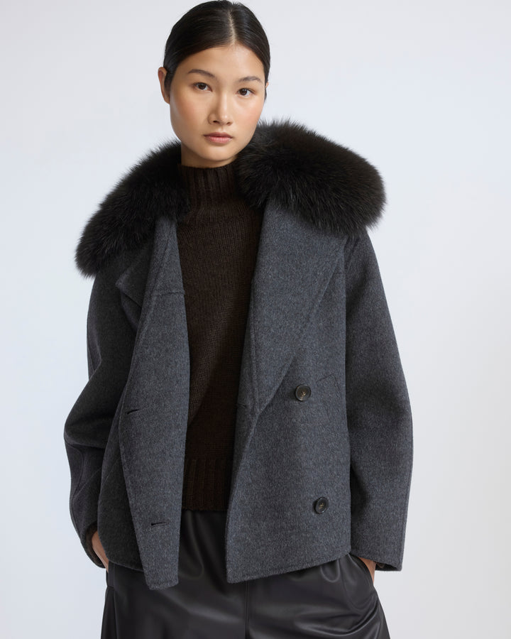 Cashmere-blend pea jacket with removable fox fur collar - Yves Salomon - New Fall/Winter Collection