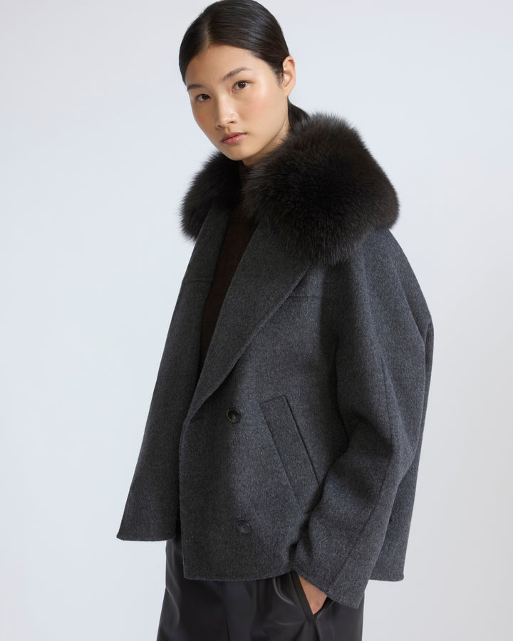 Cashmere-blend pea jacket with removable fox fur collar - Yves Salomon - New Fall/Winter Collection