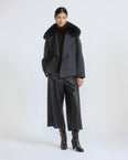 Cashmere-blend pea jacket with removable fox fur collar