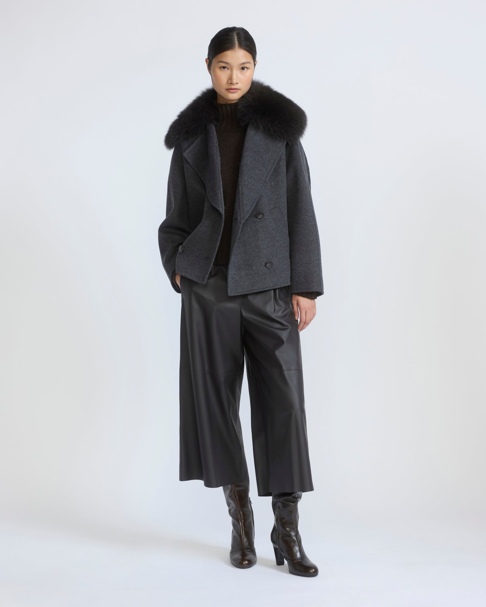 Cashmere-blend pea jacket with removable fox fur collar - Yves Salomon - New Fall/Winter Collection