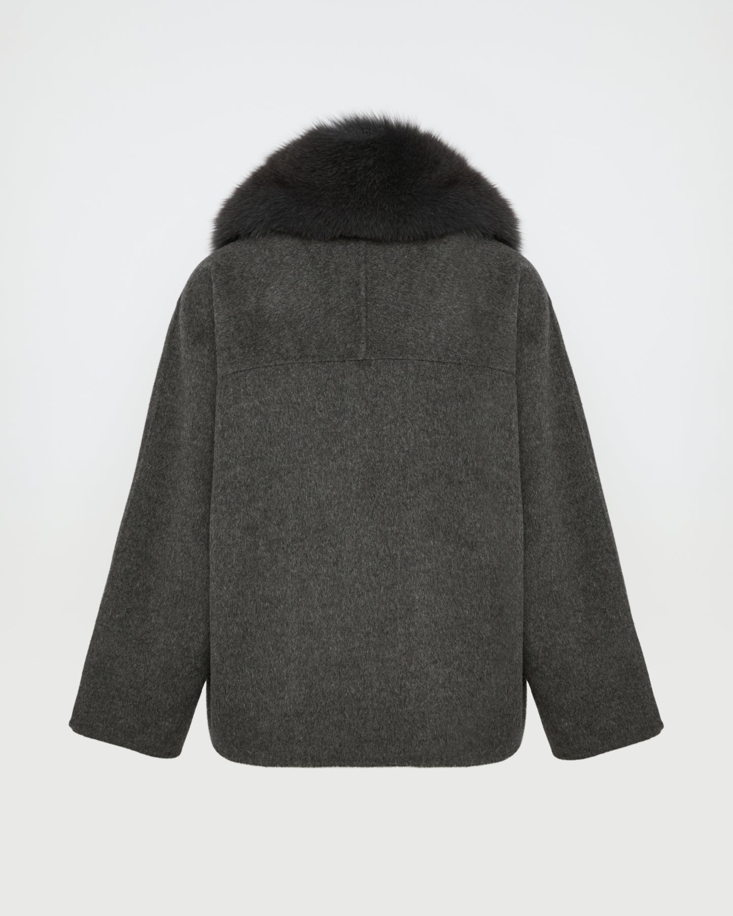 Cashmere-blend pea jacket with removable fox fur collar