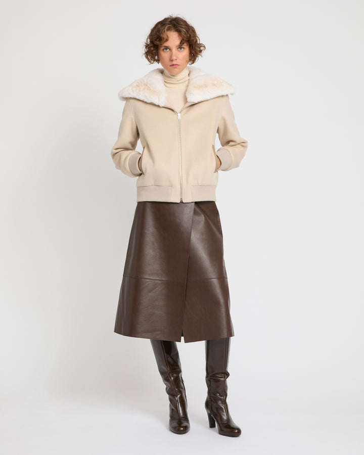 Cashmere-blend cropped blouson with detachable chinchilla fur collar