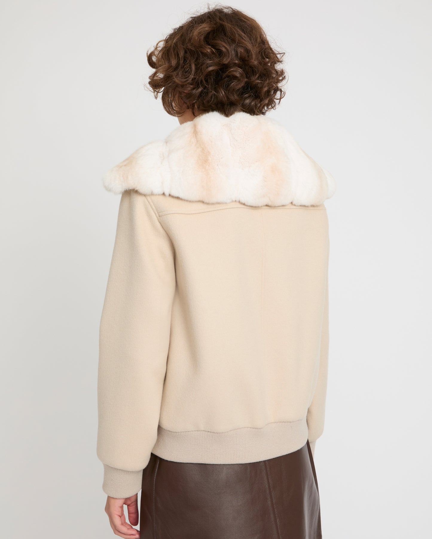 Cashmere-blend cropped blouson with detachable chinchilla fur collar