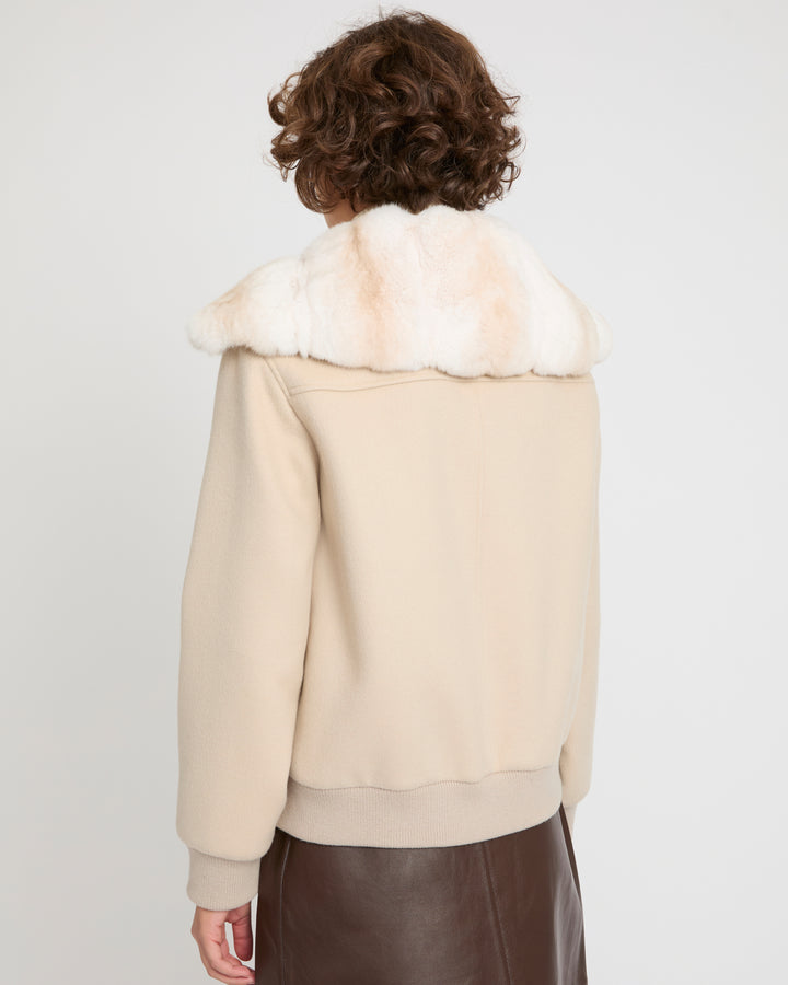 Cashmere-blend cropped blouson with detachable chinchilla fur collar