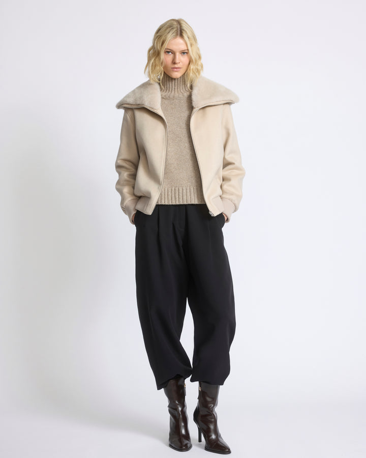 Cashmere-blend cropped blouson with removable mink fur collar - Yves Salomon - New Fall/Winter Collection