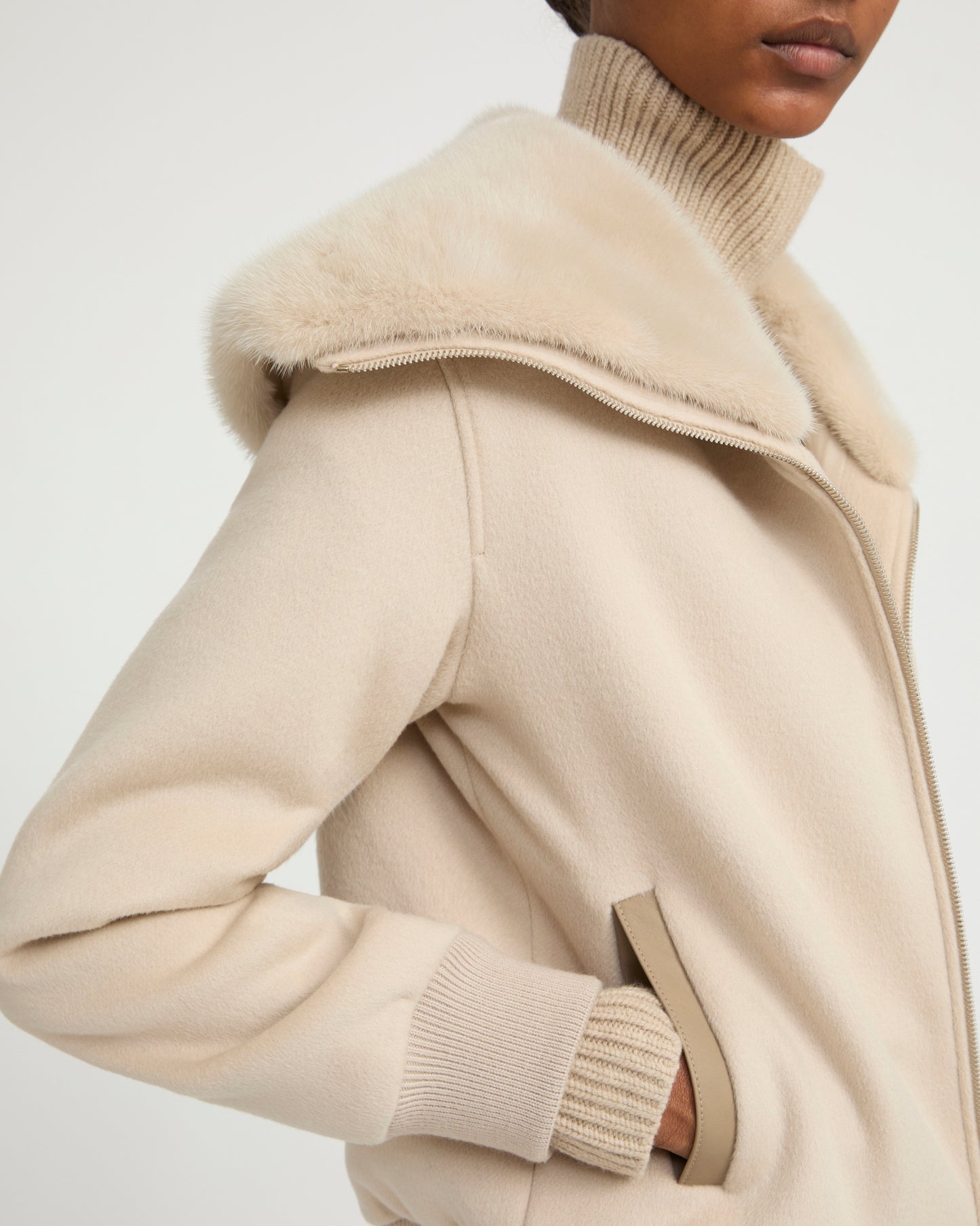 Cashmere-blend cropped blouson with removable mink fur collar - Yves Salomon