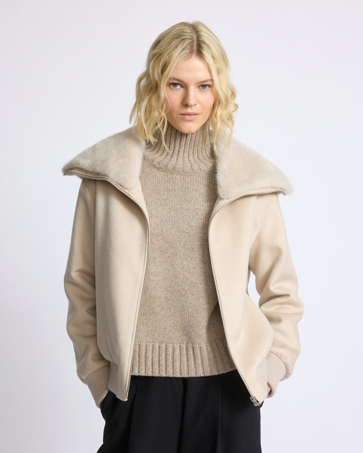 Cashmere-blend cropped blouson with removable mink fur collar