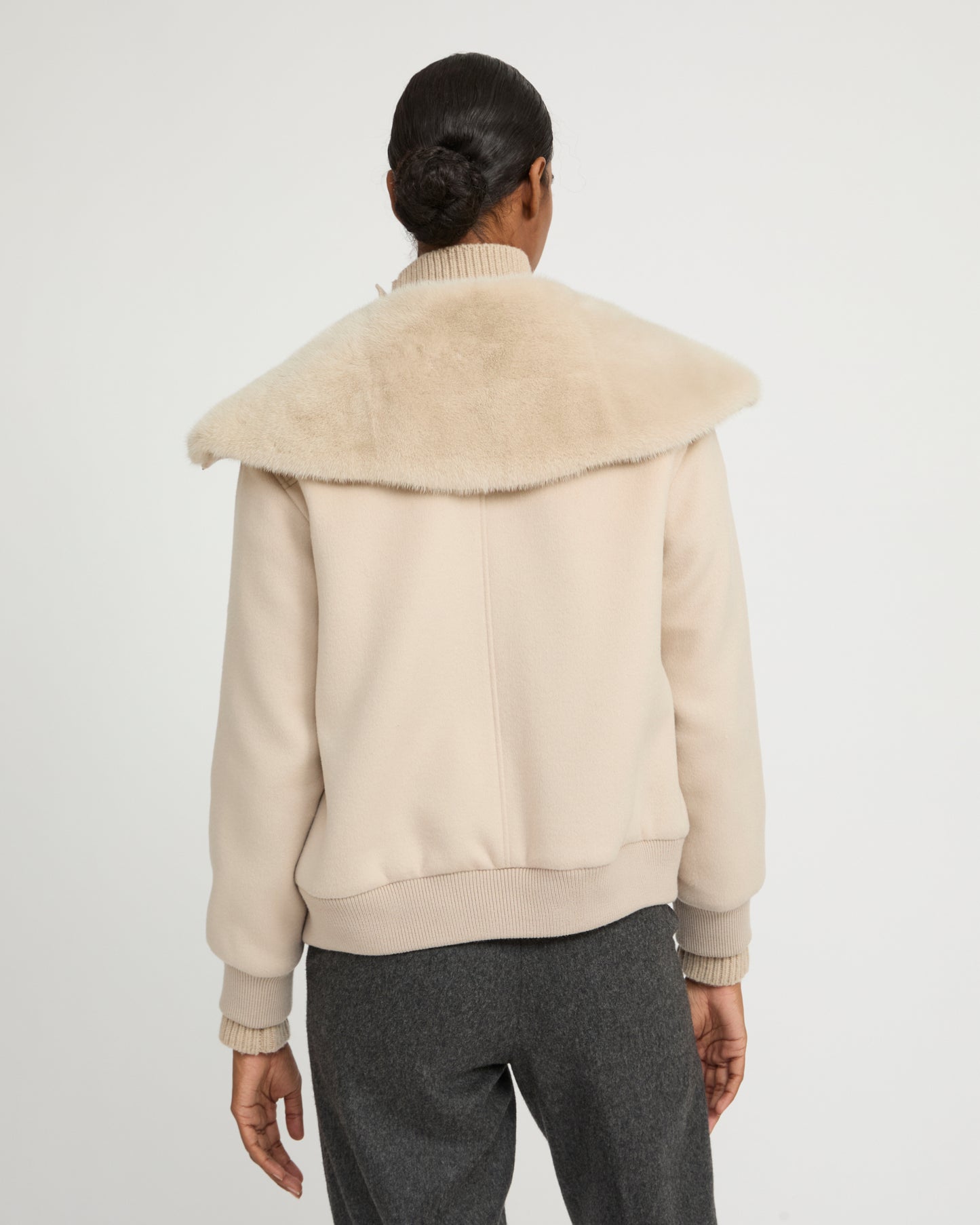 Cashmere-blend cropped blouson with removable mink fur collar - Yves Salomon