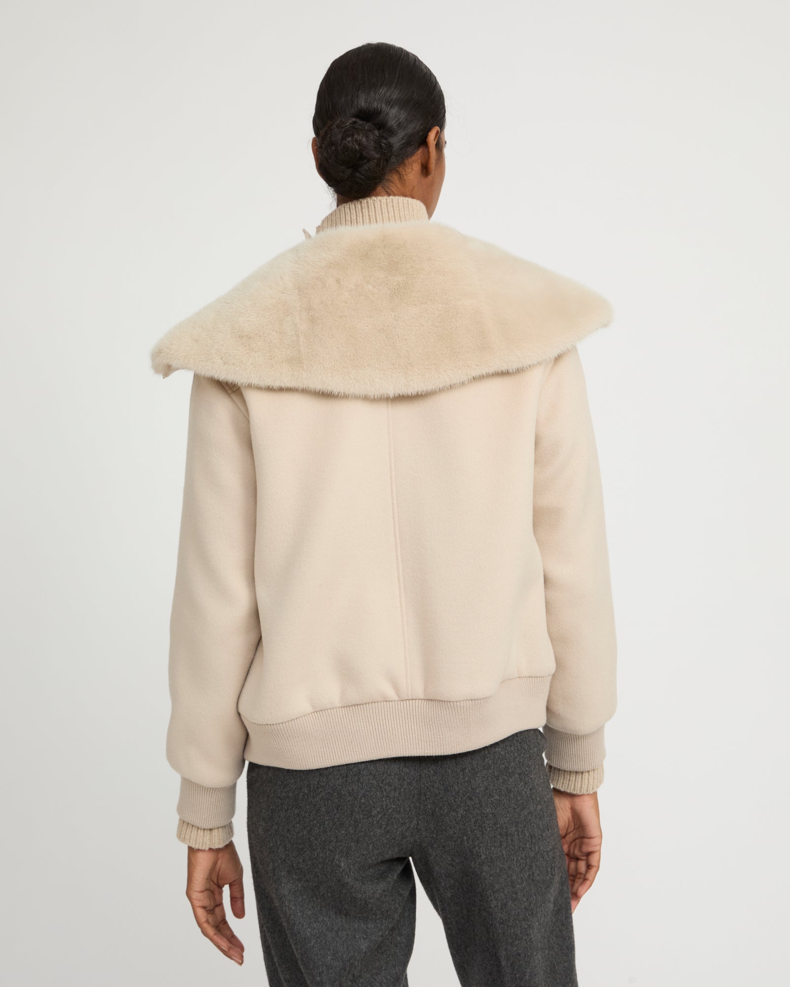 Cashmere-blend cropped blouson with removable mink fur collar - Yves Salomon