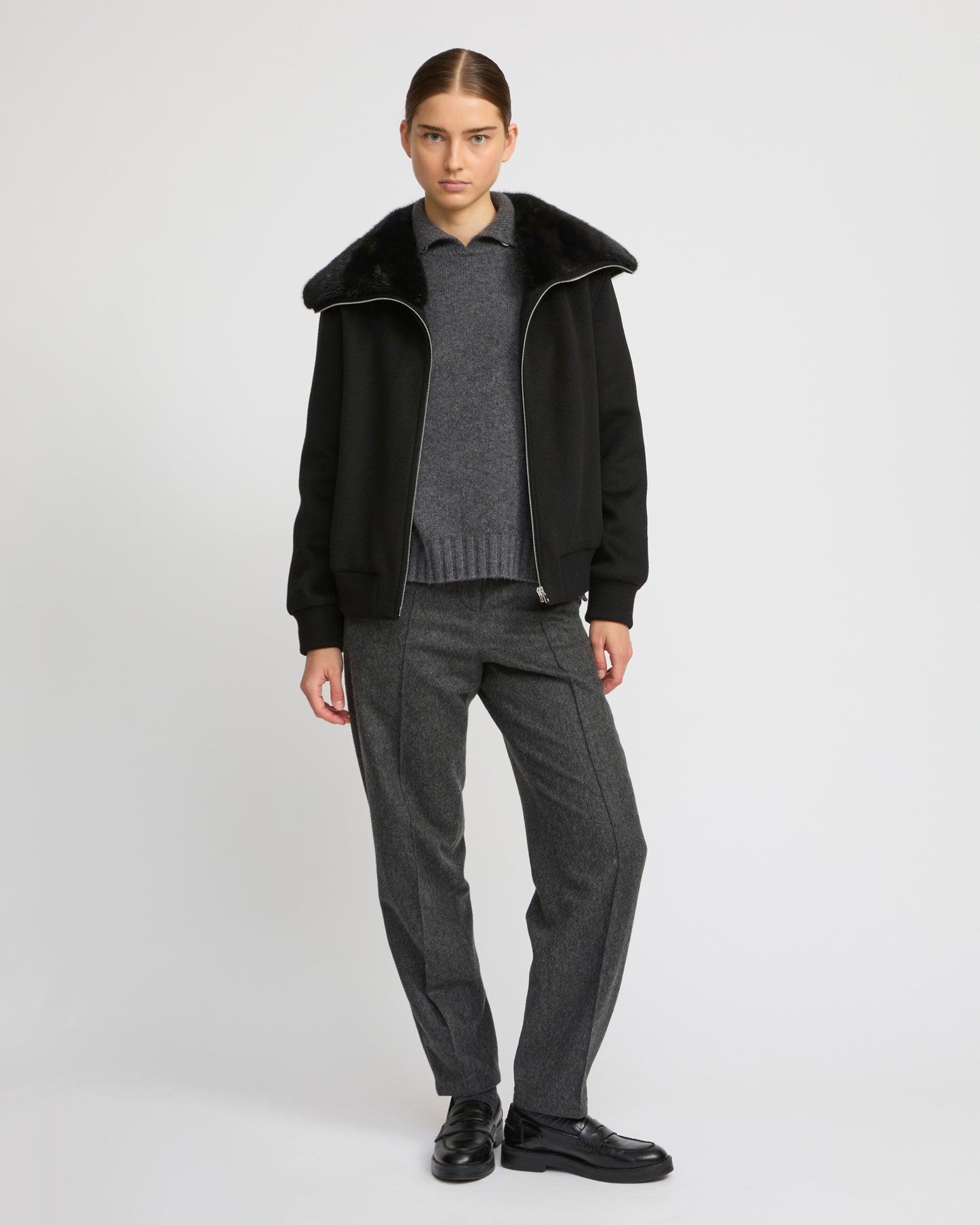 Cashmere-blend cropped blouson with removable mink fur collar - Yves Salomon